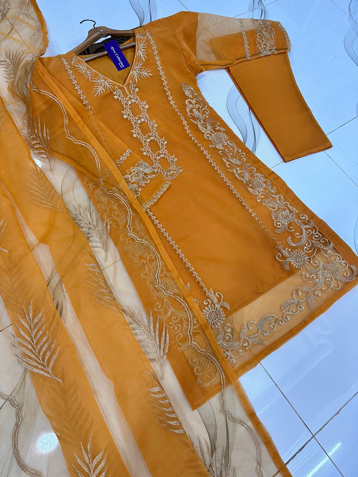 Daman Embroidery Shirt With Trouser and Embroidered Dupatta With Neck Border 3 Piece By Ajwa Collection