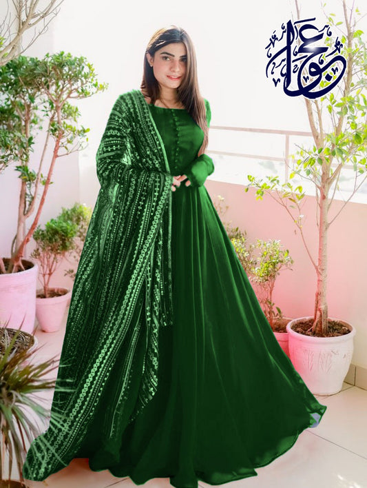 Long Flare 3 Piece Maxi with Embroidered Dupatta