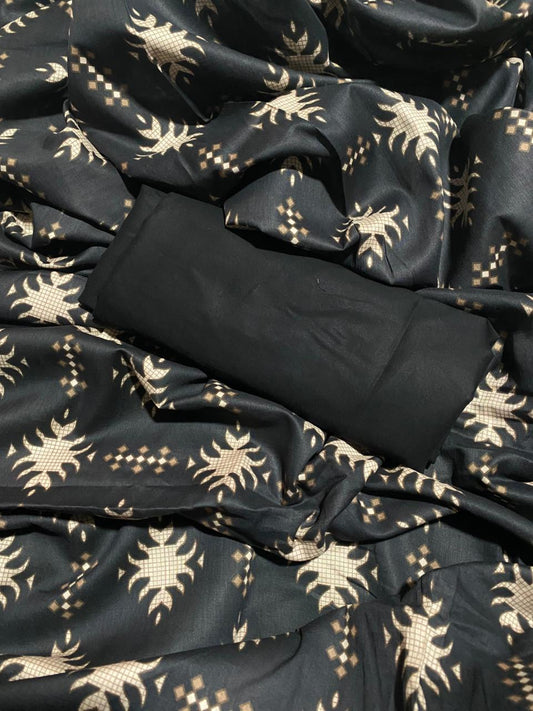 Lawn Unstiched 2 Piece Collection (Black And Beige) Moonlit Motif