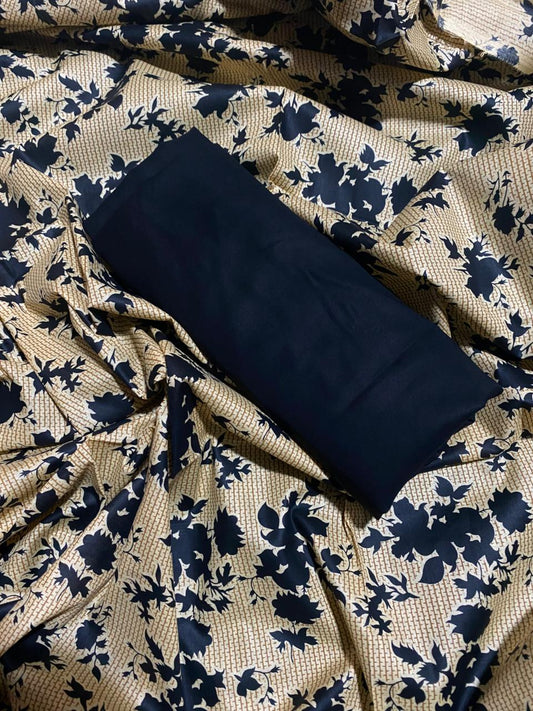 Lawn Unstiched 2 Piece Collection (Blue And Beige) Leaf Design
