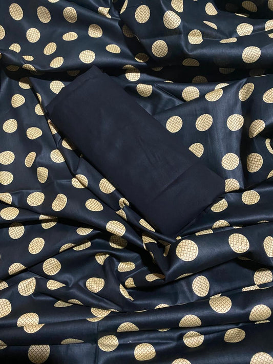 Lawn Unstiched 2 Piece Collection (Black And Beige)Dotted Design