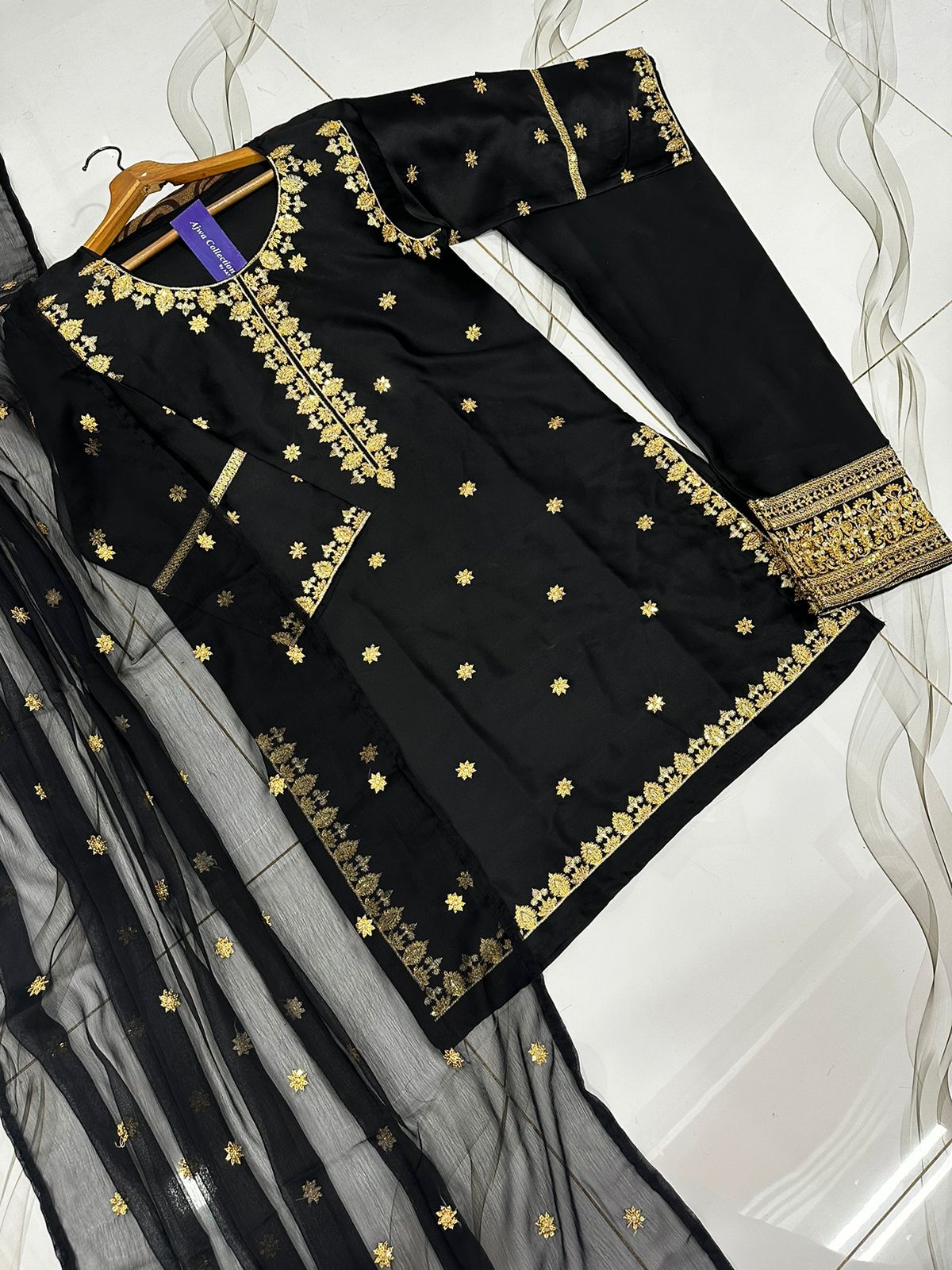Heavy Embroidery Neck,Sleeves Border Sequence 3 Piece By Ajwa Collection