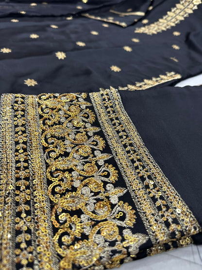 Heavy Embroidery Neck,Sleeves Border Sequence 3 Piece By Ajwa Collection