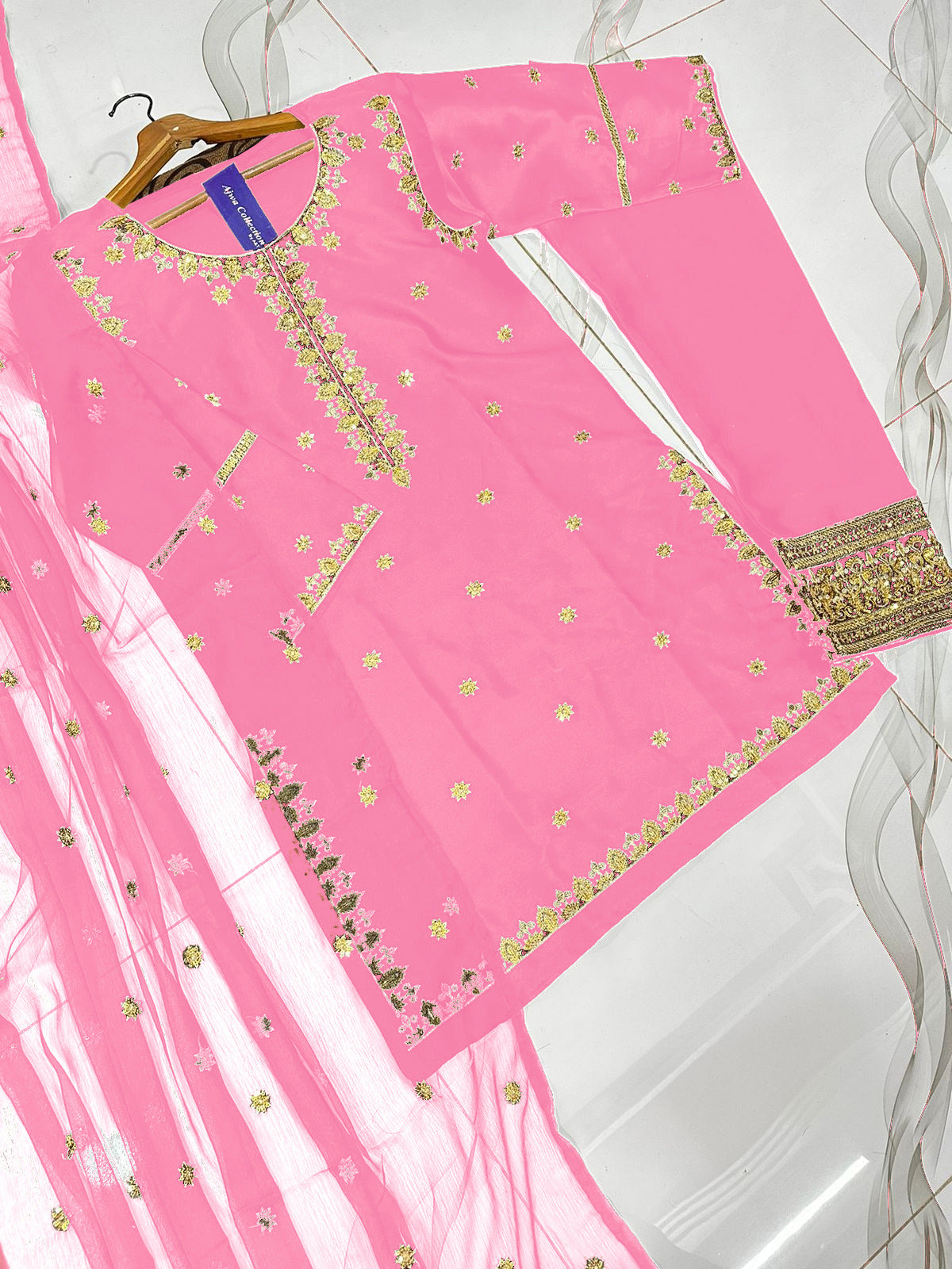 Heavy Embroidery Neck,Sleeves Border Sequence 3 Piece By Ajwa Collection