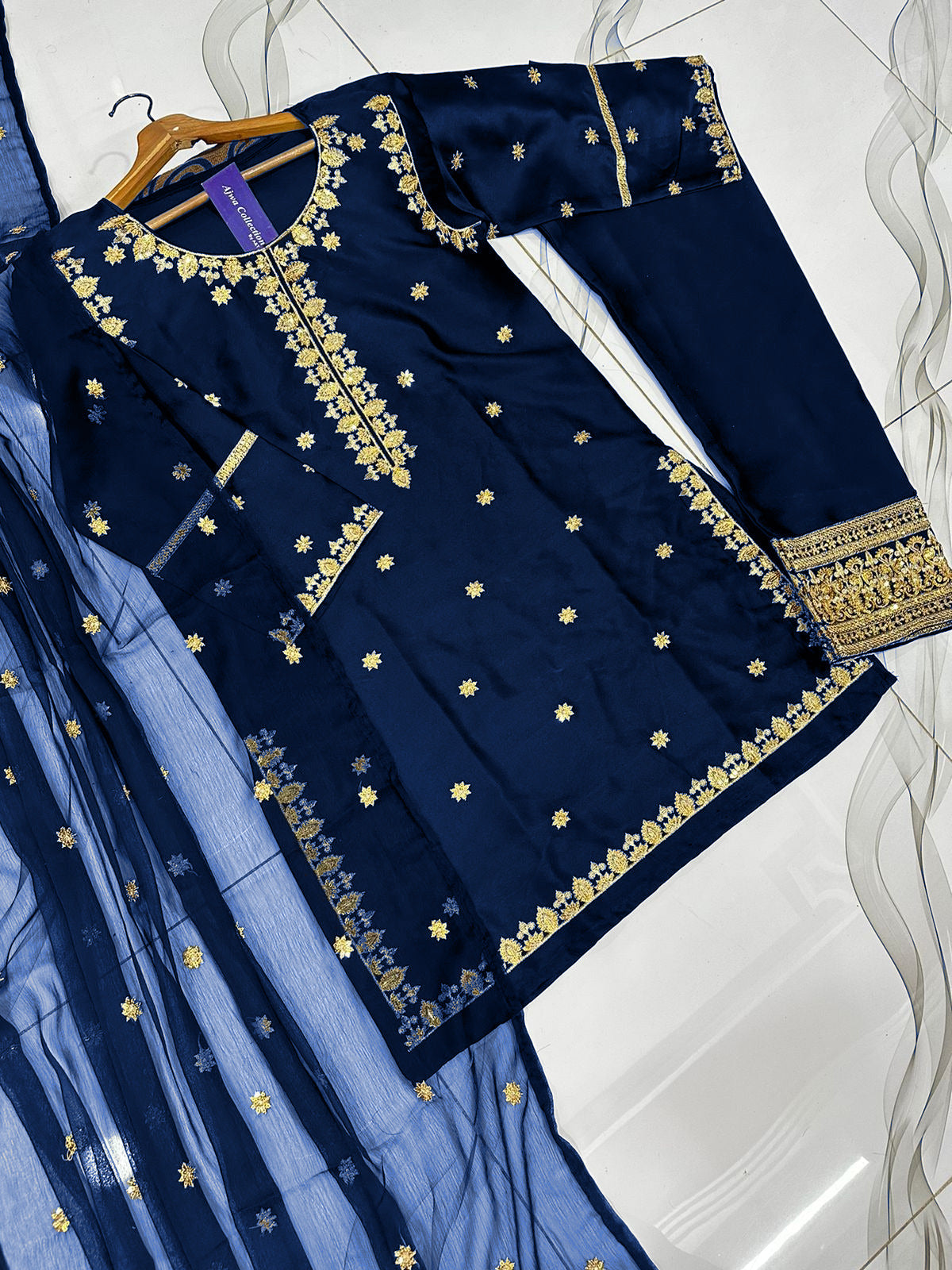 Heavy Embroidery Neck,Sleeves Border Sequence 3 Piece By Ajwa Collection