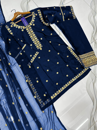 Heavy Embroidery Neck,Sleeves Border Sequence 3 Piece By Ajwa Collection