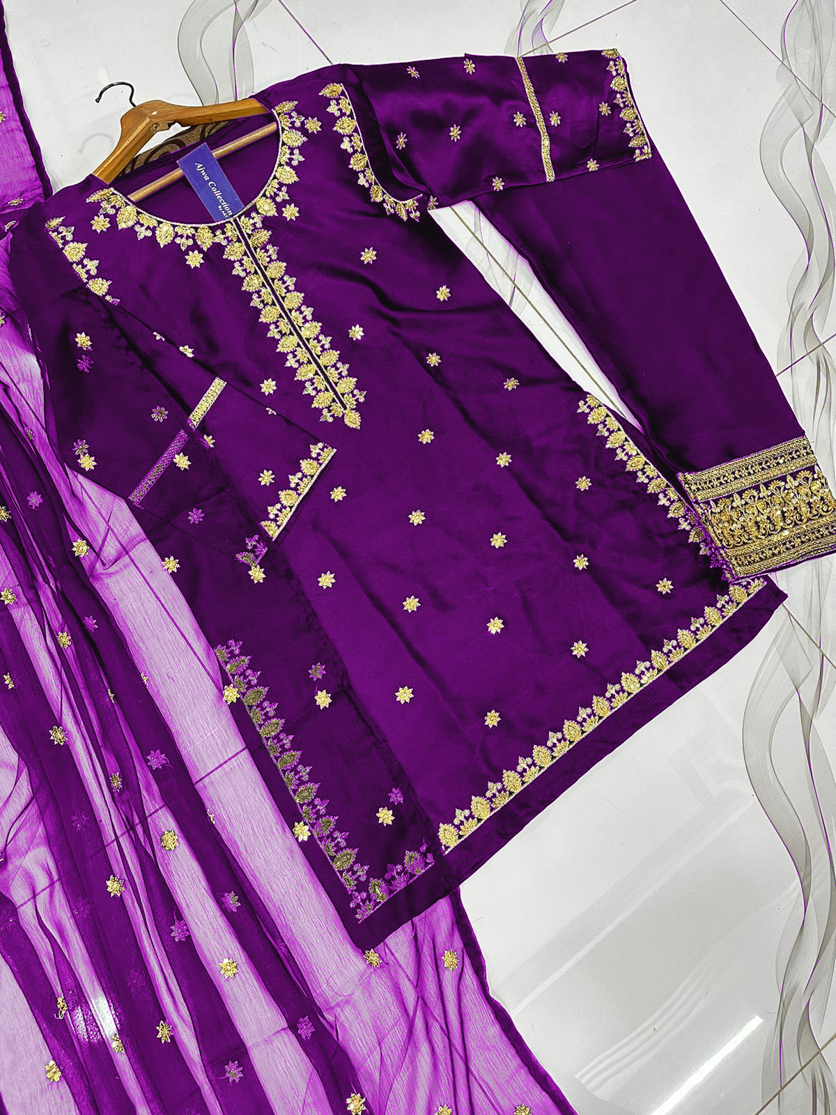 Heavy Embroidery Neck,Sleeves Border Sequence 3 Piece By Ajwa Collection