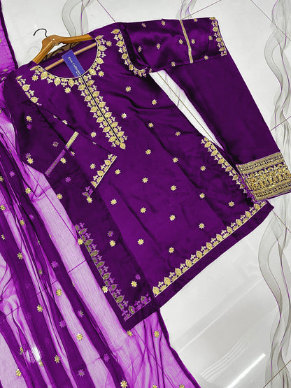 Heavy Embroidery Neck,Sleeves Border Sequence 3 Piece By Ajwa Collection