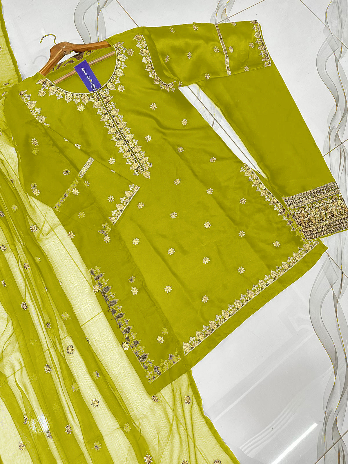 Heavy Embroidery Neck,Sleeves Border Sequence 3 Piece By Ajwa Collection