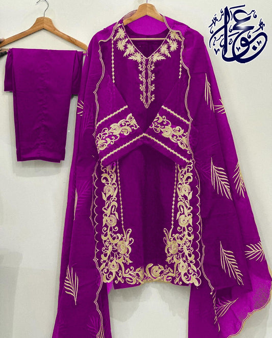 Daman Embroidery Shirt With Trouser and Embroidered Dupatta With Neck Border 3 Piece By Ajwa Collection