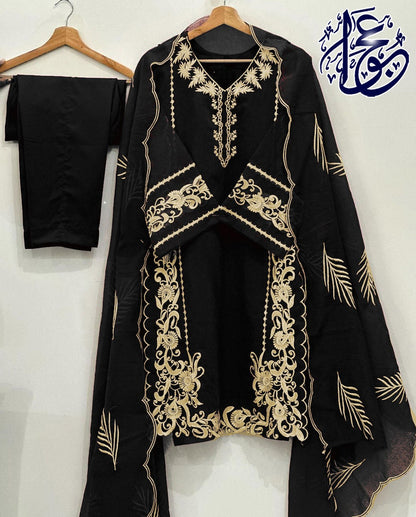 Daman Embroidery Shirt With Trouser and Embroidered Dupatta With Neck Border 3 Piece By Ajwa Collection