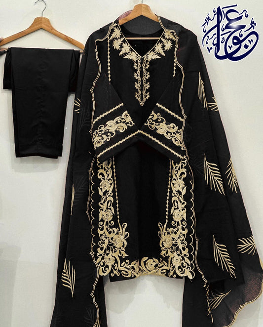 Daman Embroidery Shirt With Trouser and Embroidered Dupatta With Neck Border 3 Piece By Ajwa Collection