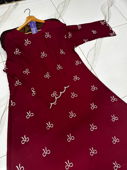 Front Bow Embroidered Georgette Abaya