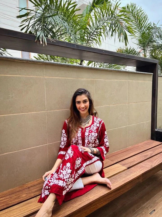 Soft Linen Neck, Daman  Embroidered Indian Kurti