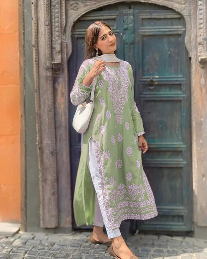 Soft Linen Neck, Daman  Embroidered Indian Kurti