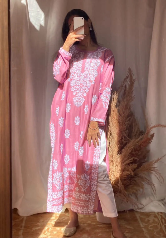 Soft Linen Neck, Daman  Embroidered Indian Kurti