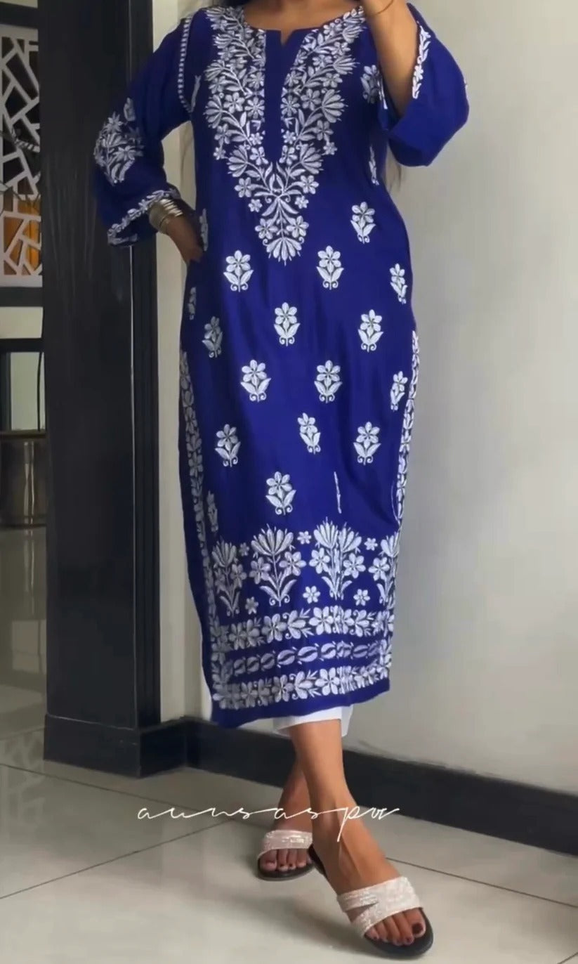 Soft Linen Neck, Daman  Embroidered Indian Kurti