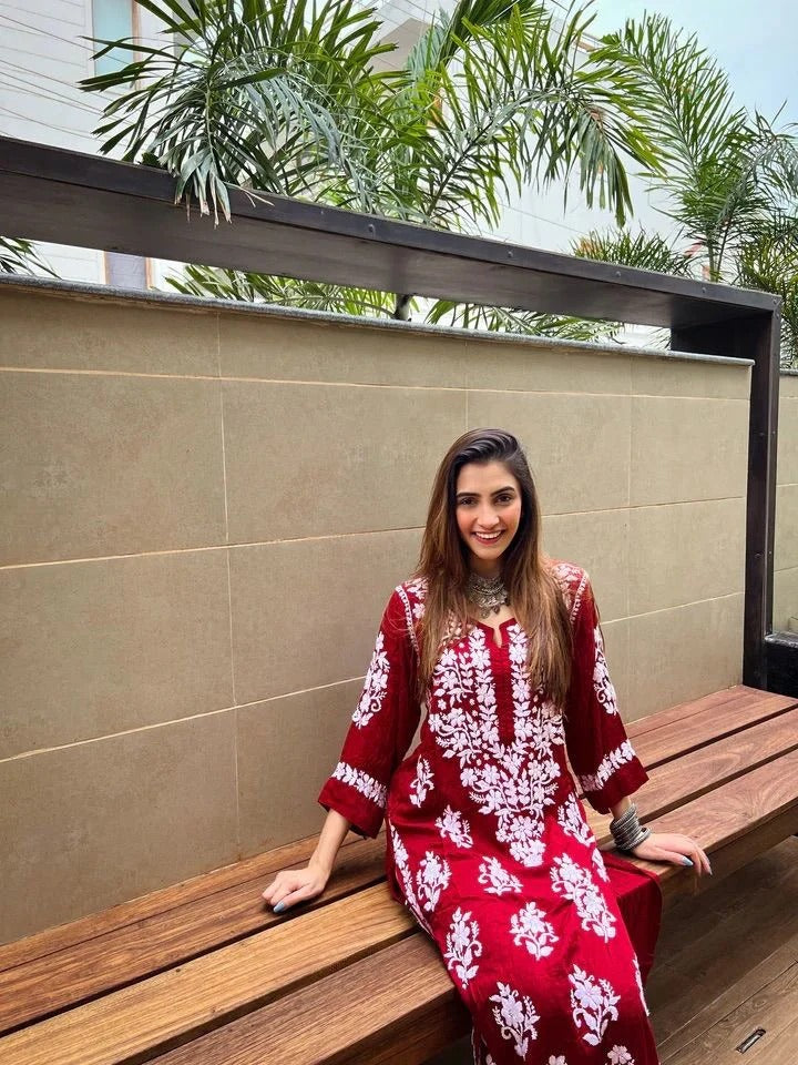 Soft Linen Neck, Daman  Embroidered Indian Kurti