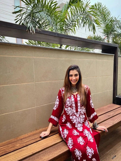 Soft Linen Neck, Daman  Embroidered Indian Kurti