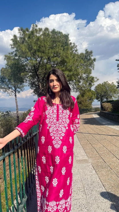Soft Linen Neck, Daman  Embroidered Indian Kurti